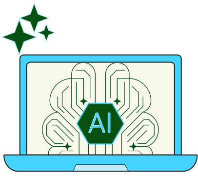 laptop with AI in the center